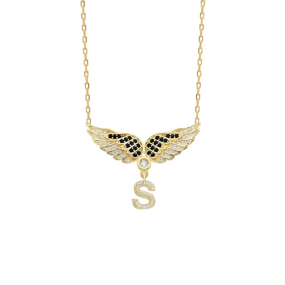 Kardelen Flügel Zirkonia Halskette mit Buchstabe - 925 SILBER