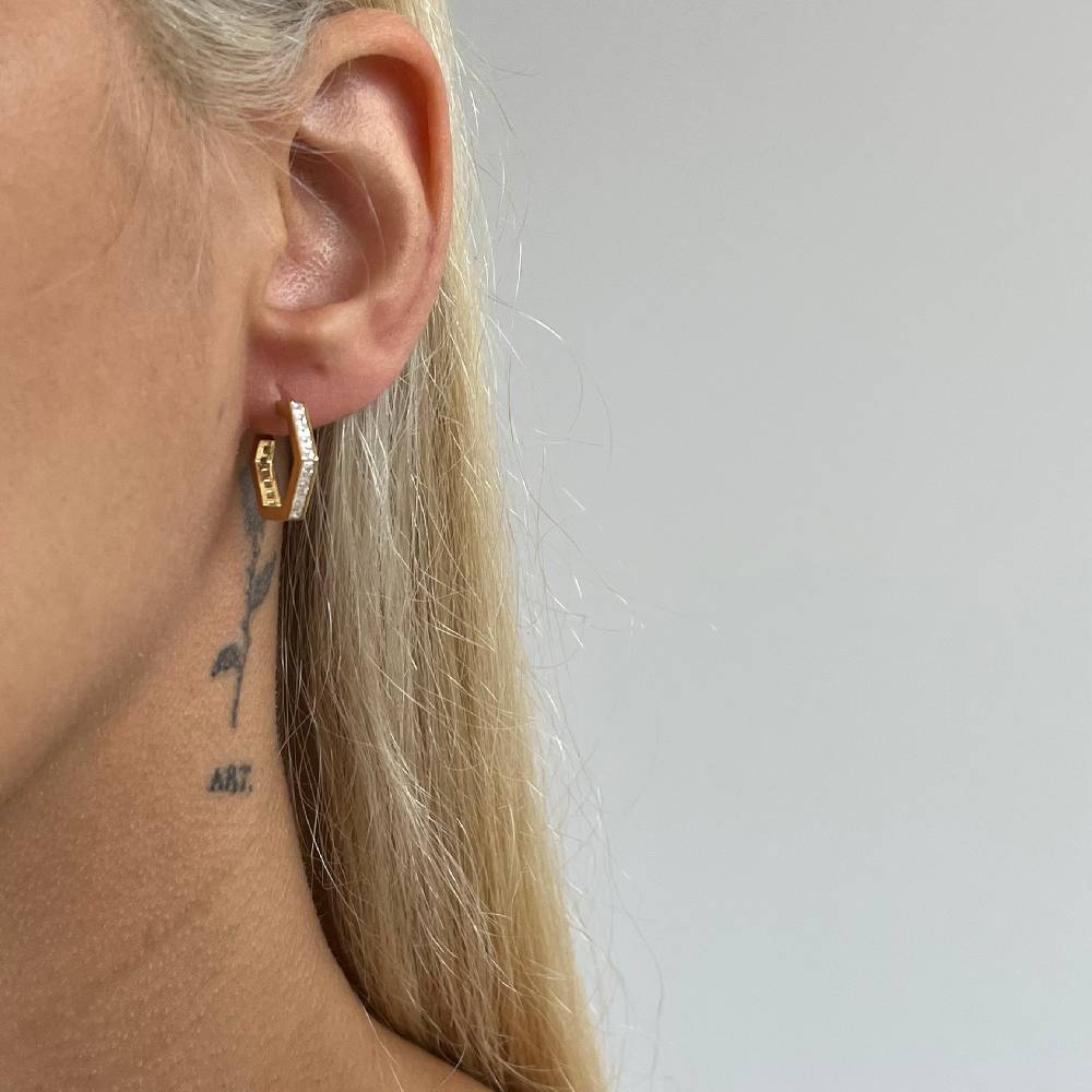 Kardelen Fünfeckige Ohrring Mit Zirkonia - 925 SILBER