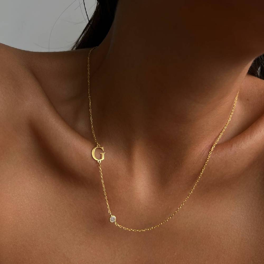 Kardelen GEBURTSSTEIN HALSKETTE MIT INITIALIEN - 925 SILBER
