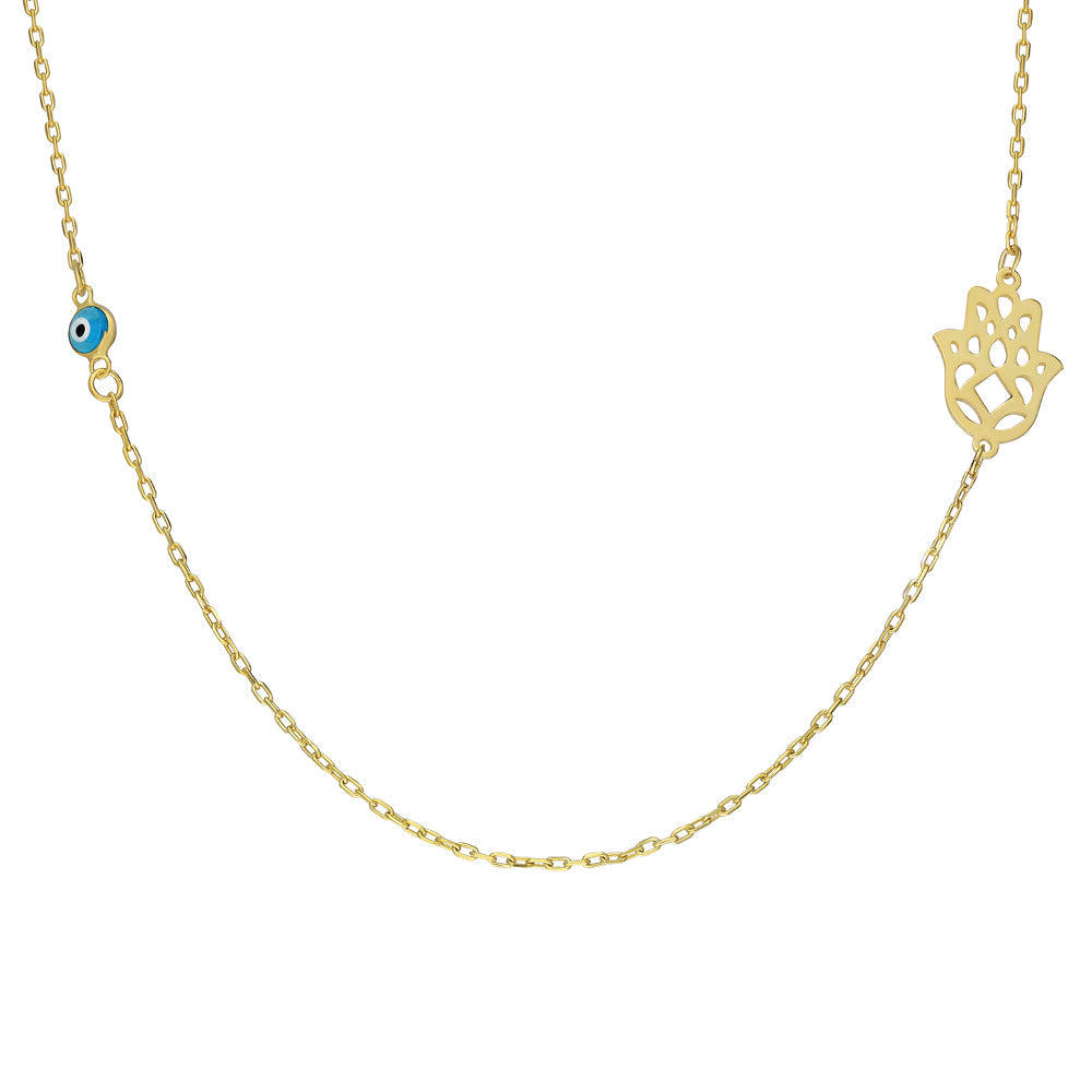 Kardelen GEMUSTERTE HAND x NAZAR HALSKETTE - 925 SILBER