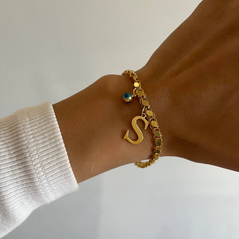 Kardelen Gersten Buchstaben Armkette Mit Nazar - 925 SILBER