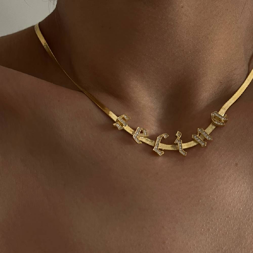 Kardelen Gothic Zirkonia Buchstaben Snakekette - 925 SILBER