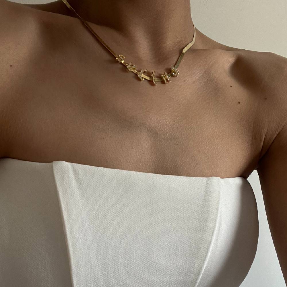 Kardelen Gothic Zirkonia Buchstaben Snakekette - 925 SILBER