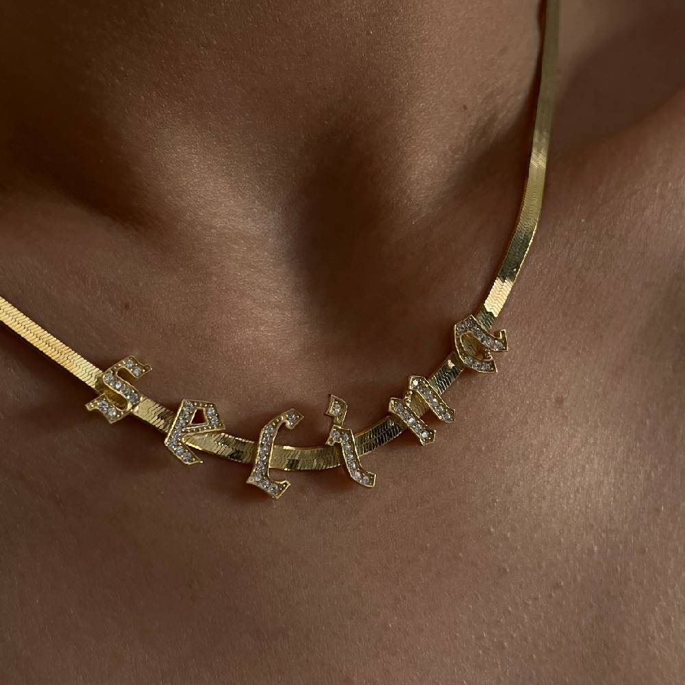 Kardelen Gothic Zirkonia Buchstaben Snakekette - 925 SILBER