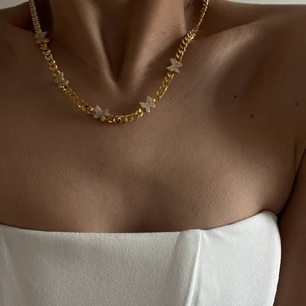 Kardelen Gourmet Butterfly Zirkonia Stein Halskette - 925 SILBER