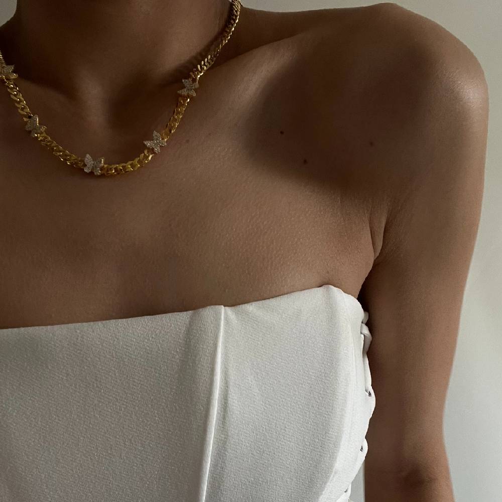 Kardelen Gourmet Butterfly Zirkonia Stein Halskette - 925 SILBER