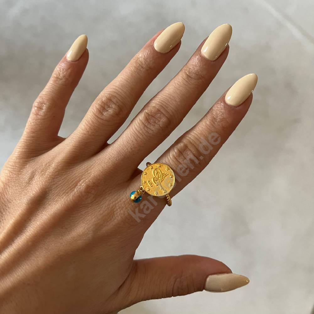 Kardelen 14K GOLD CEYREK RING MIT NAZAR