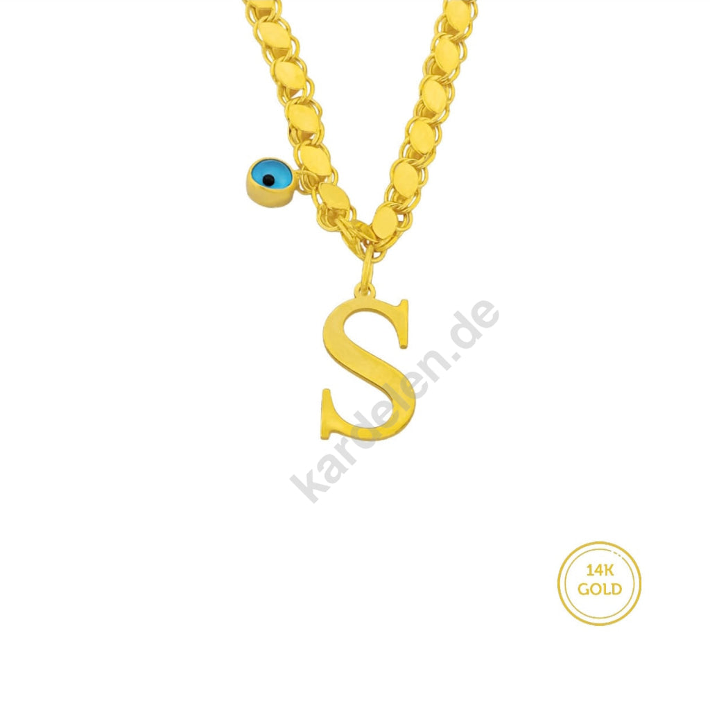 Kardelen 14K GOLD GERSTEN KETTE MIT BUCHSTABE