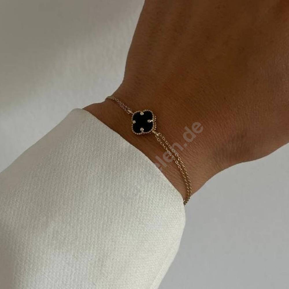 Kardelen 14k GOLD SCHWARZE KLEE ARMKETTE