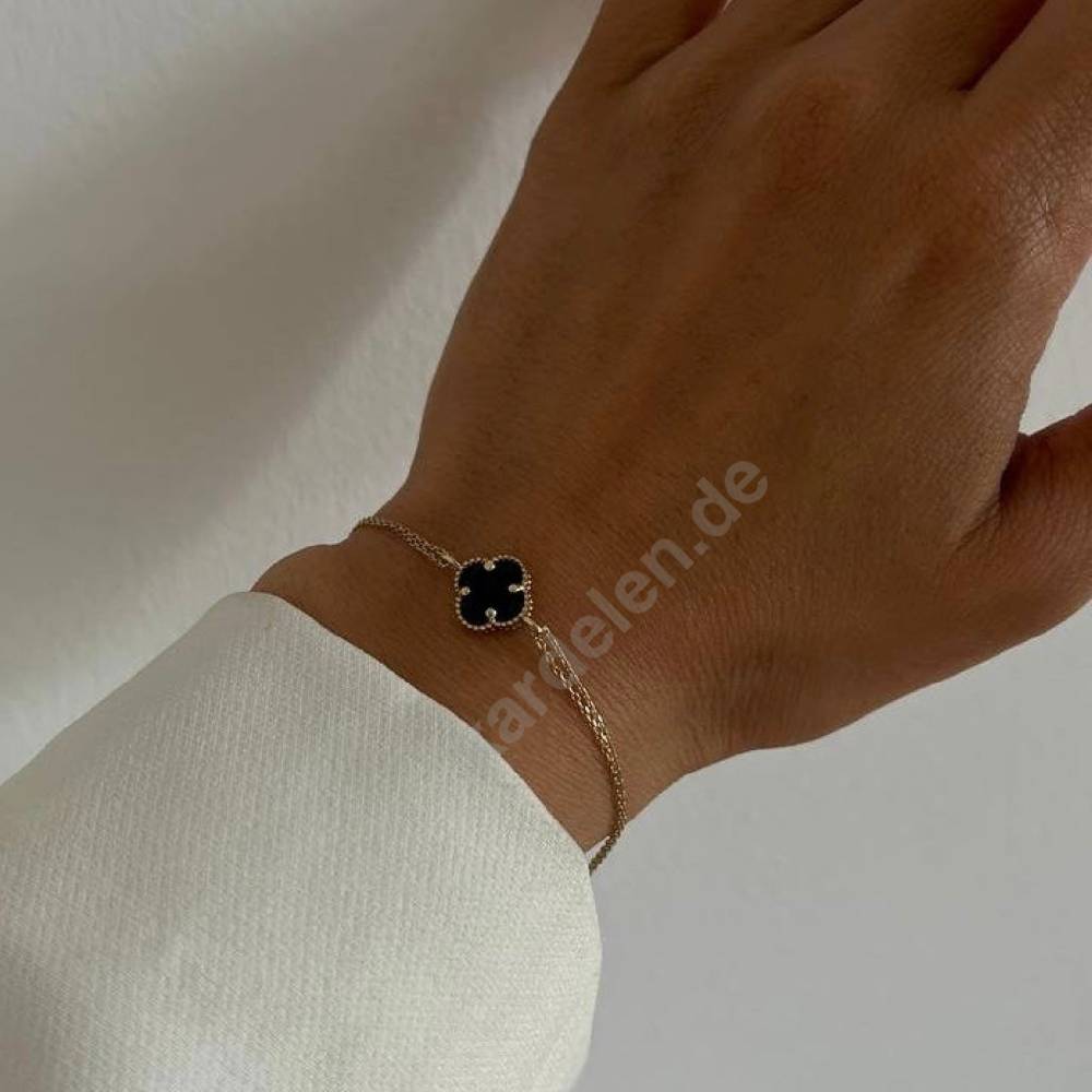 Kardelen 14k GOLD SCHWARZE KLEE ARMKETTE