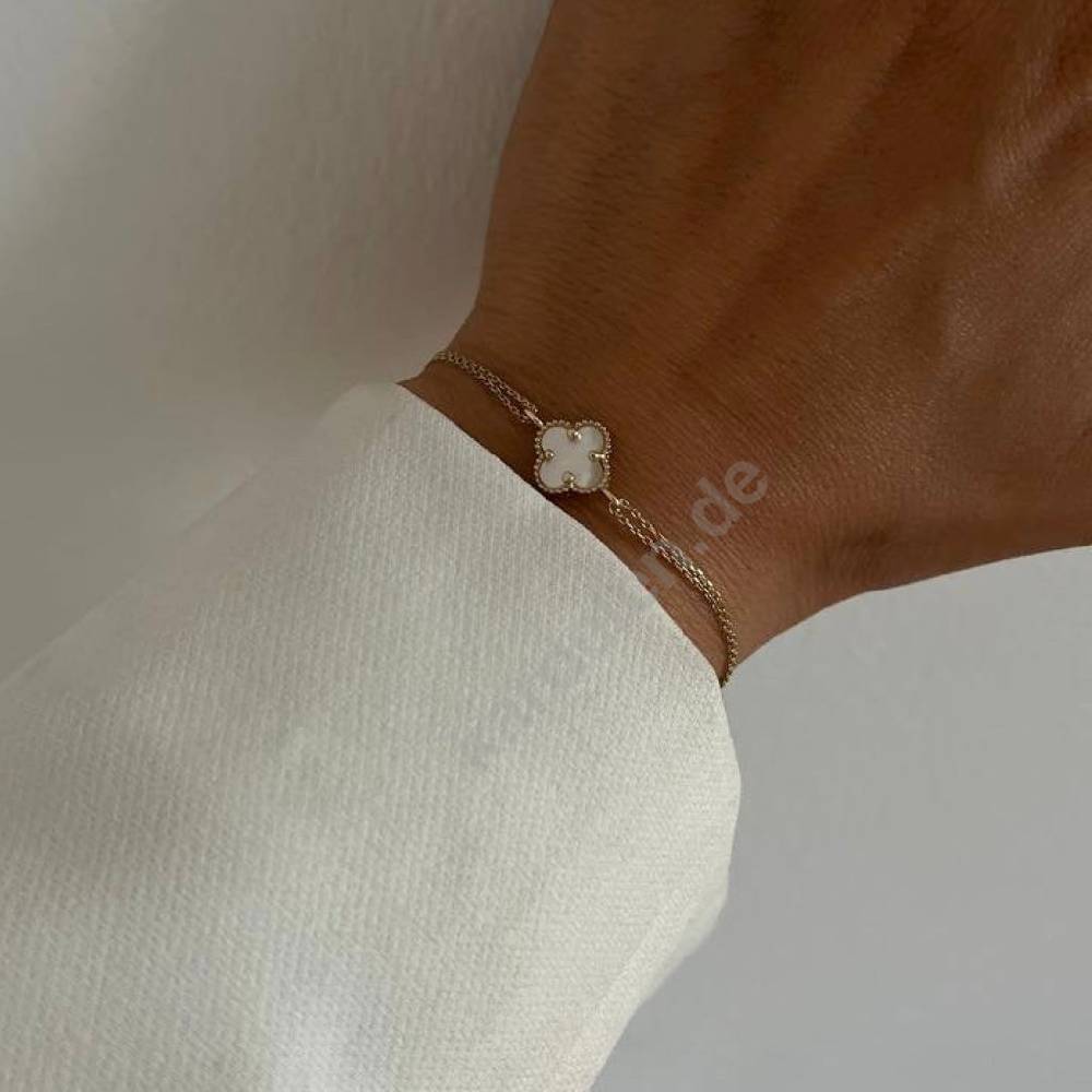Kardelen 14k GOLD WEISSE KLEE ARMKETTE