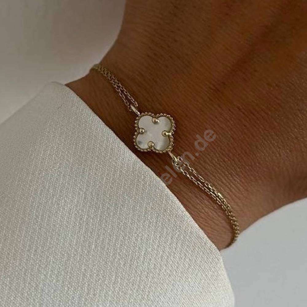 Kardelen 14k GOLD WEISSE KLEE ARMKETTE