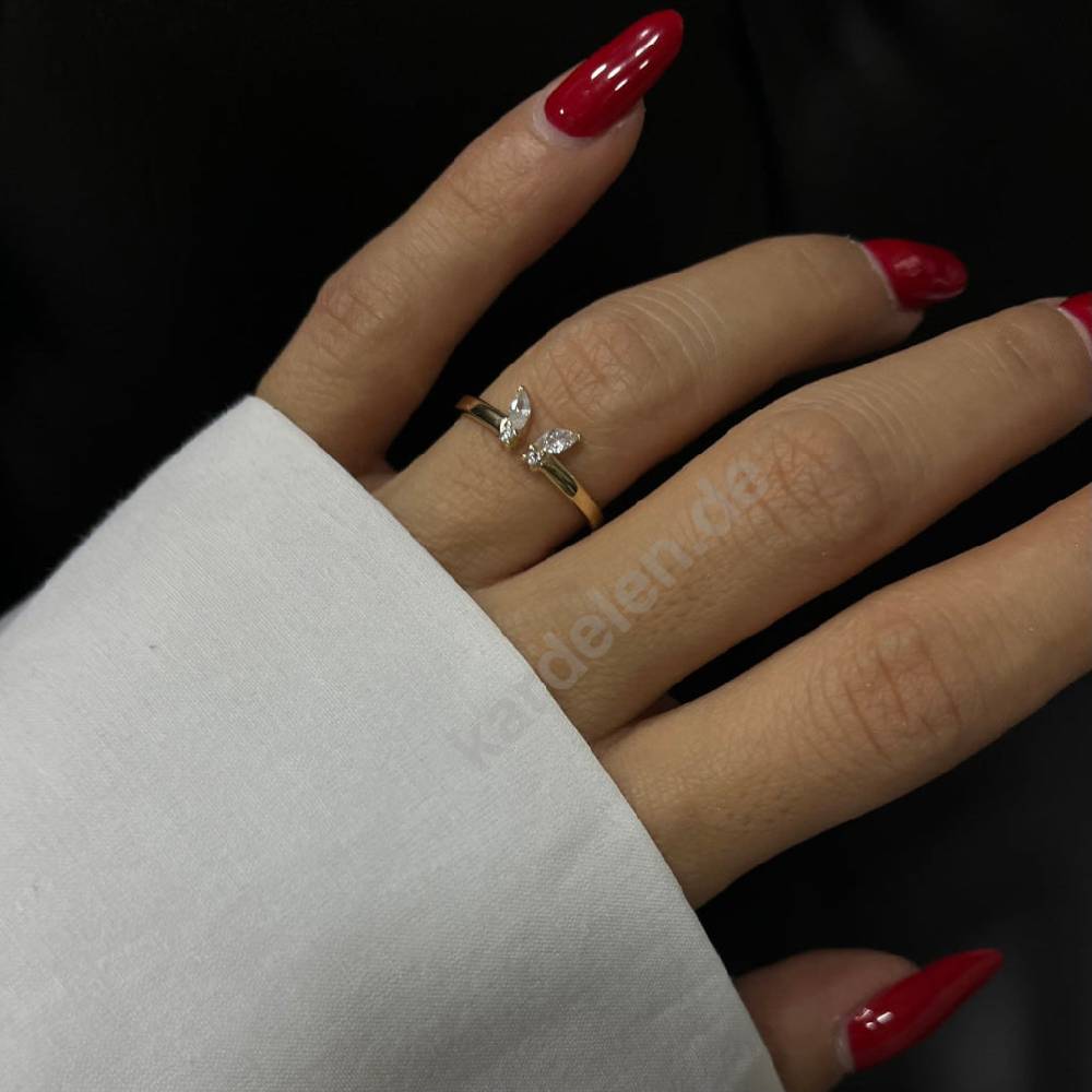 Kardelen 14K Gold Zirkonia Butterfly Ring