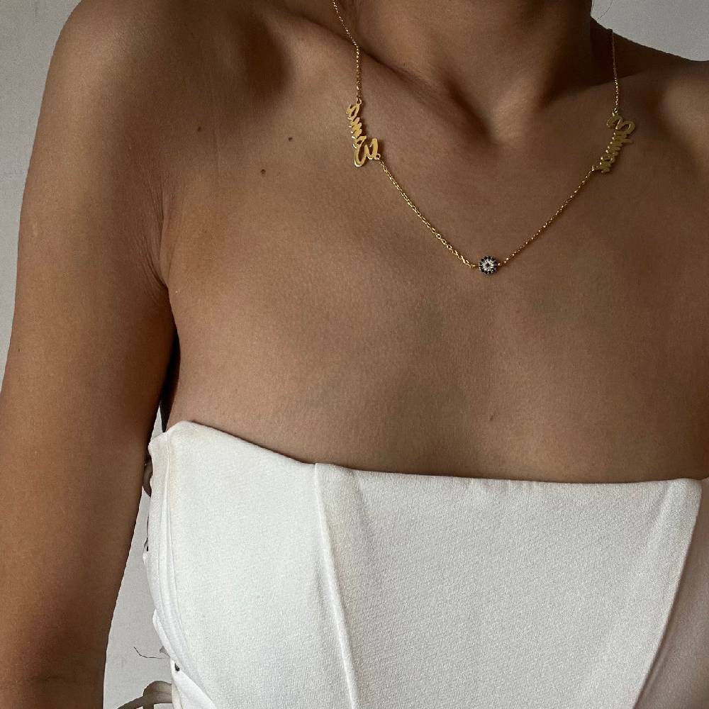 Kardelen 2er Namenskette Mit Nazar - 925 SILBER