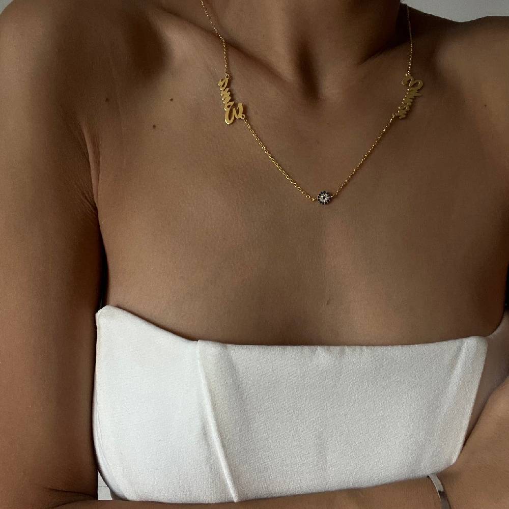 Kardelen 2er Namenskette Mit Nazar - 925 SILBER