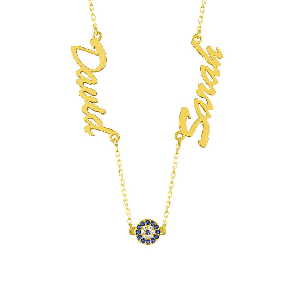 Kardelen 2er Namenskette mit Nazar - 925 SILBER