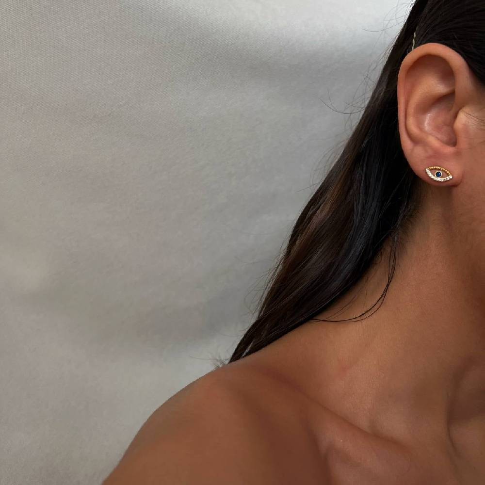 Kardelen Blue Eye Stecker Ohrring - 925 SILBER