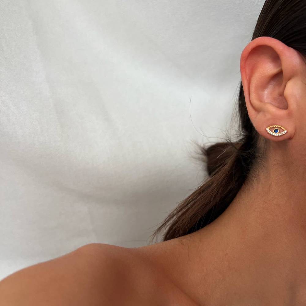 Kardelen Blue Eye Stecker Ohrring - 925 SILBER