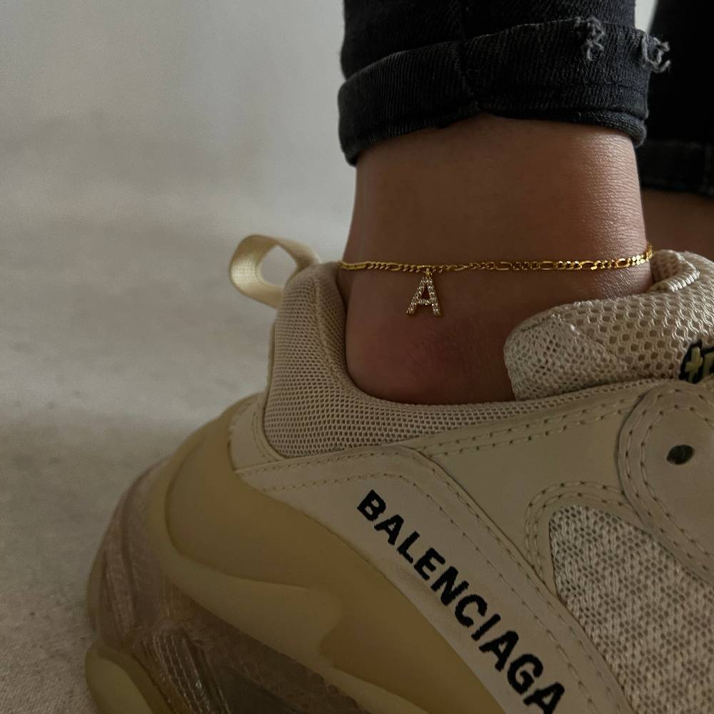 Kardelen Buchstaben Fußkette Figaro - 925 SILBER