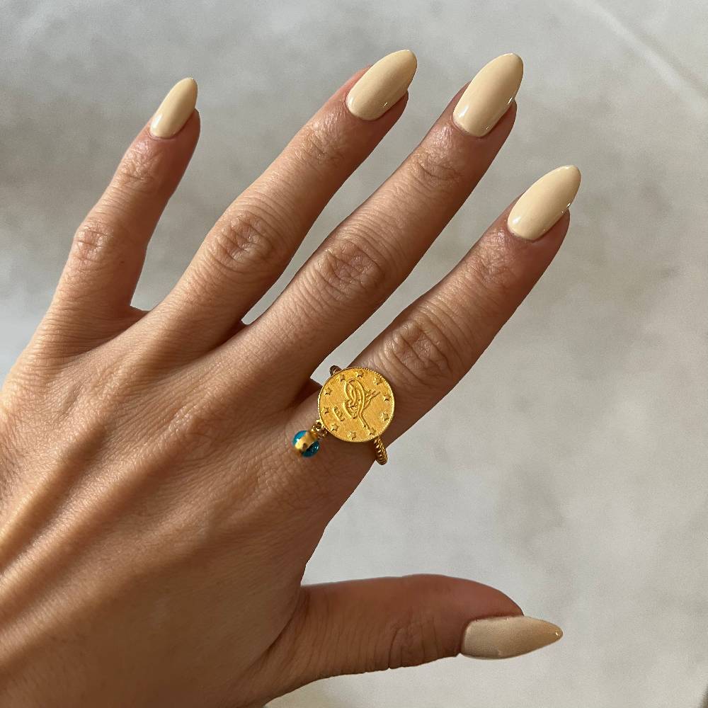 Kardelen Ceyrek Ring Mit Nazar - 925 SILBER