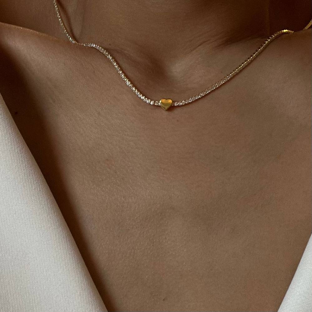 Kardelen Chain Strass Herzkette - 925 SILBER