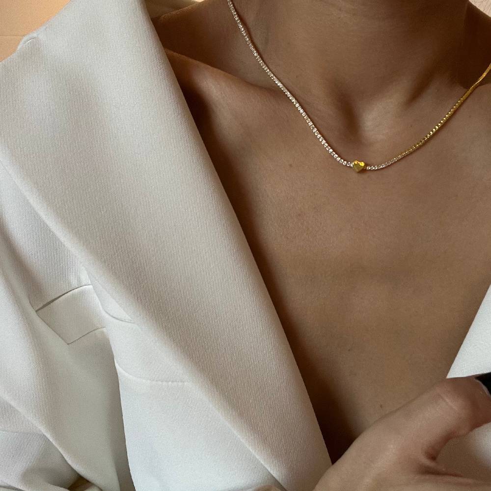 Kardelen Chain Strass Herzkette - 925 SILBER