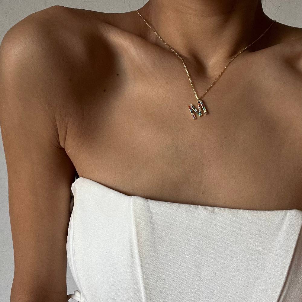 Kardelen Colorful Buchstaben Halskette - 925 SILBER