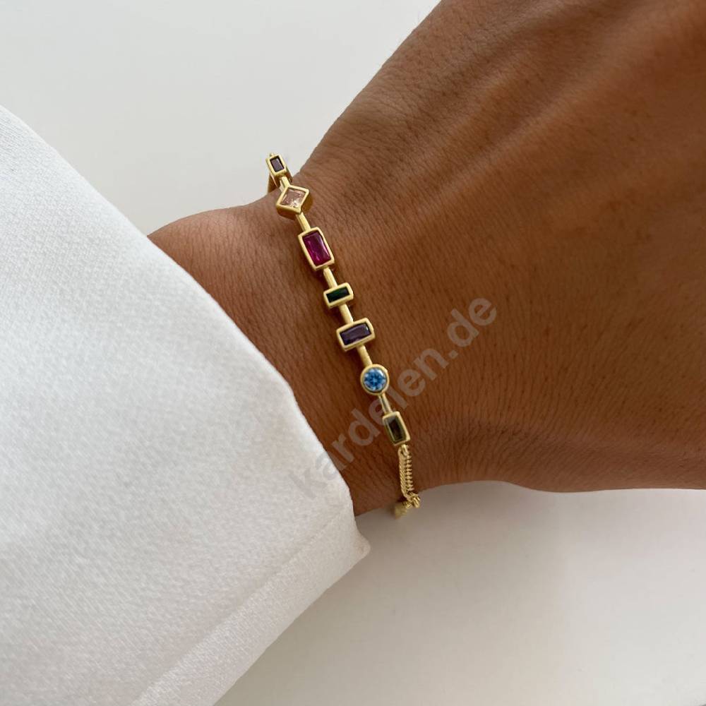 Kardelen Colorfull Stein Armkette - 925 SILBER