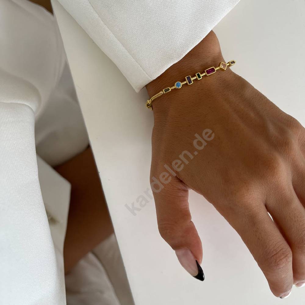 Kardelen Colorfull Stein Armkette - 925 SILBER