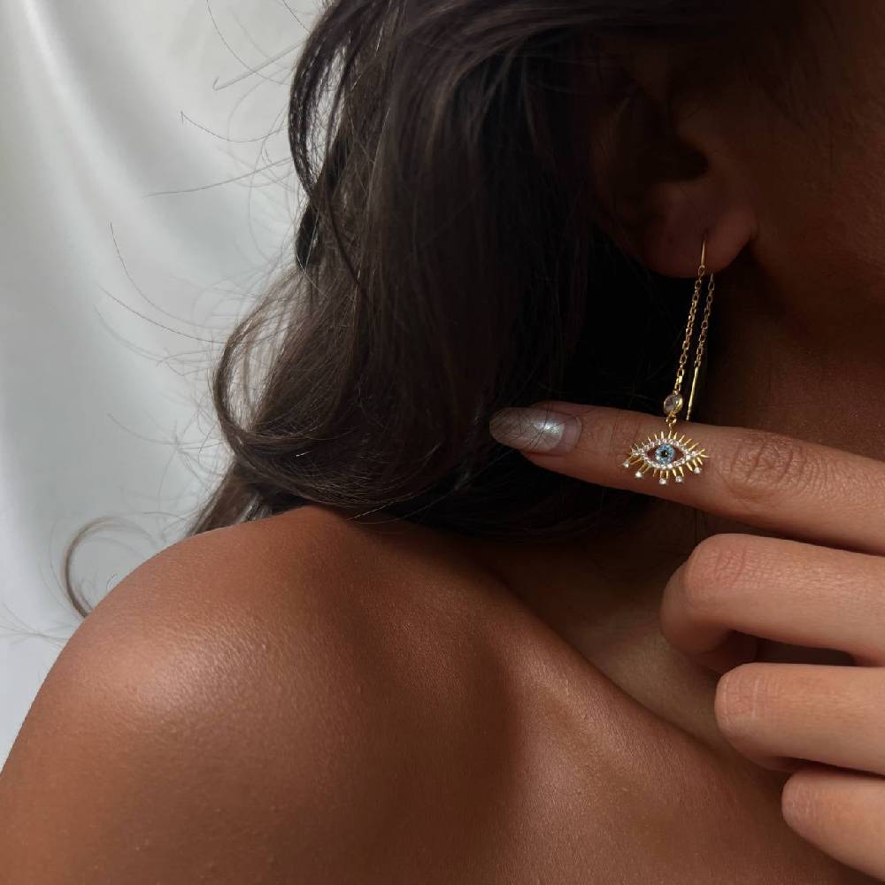 Kardelen Eye Effect Hängend Ohrring - 925 SILBER