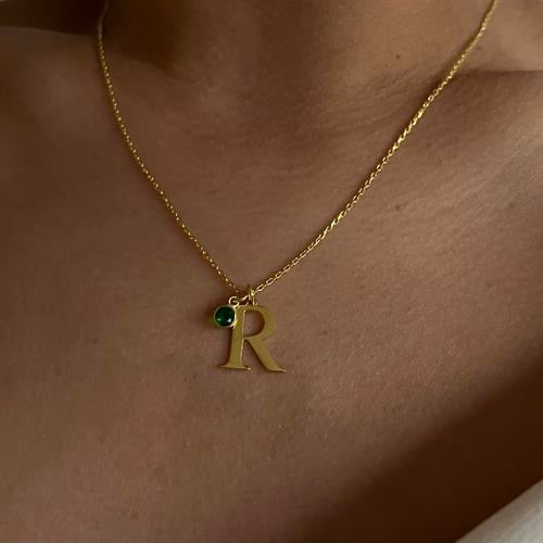 Kardelen GEBURTSSTEIN INITIAL HALSKETTE - 925 SILBER