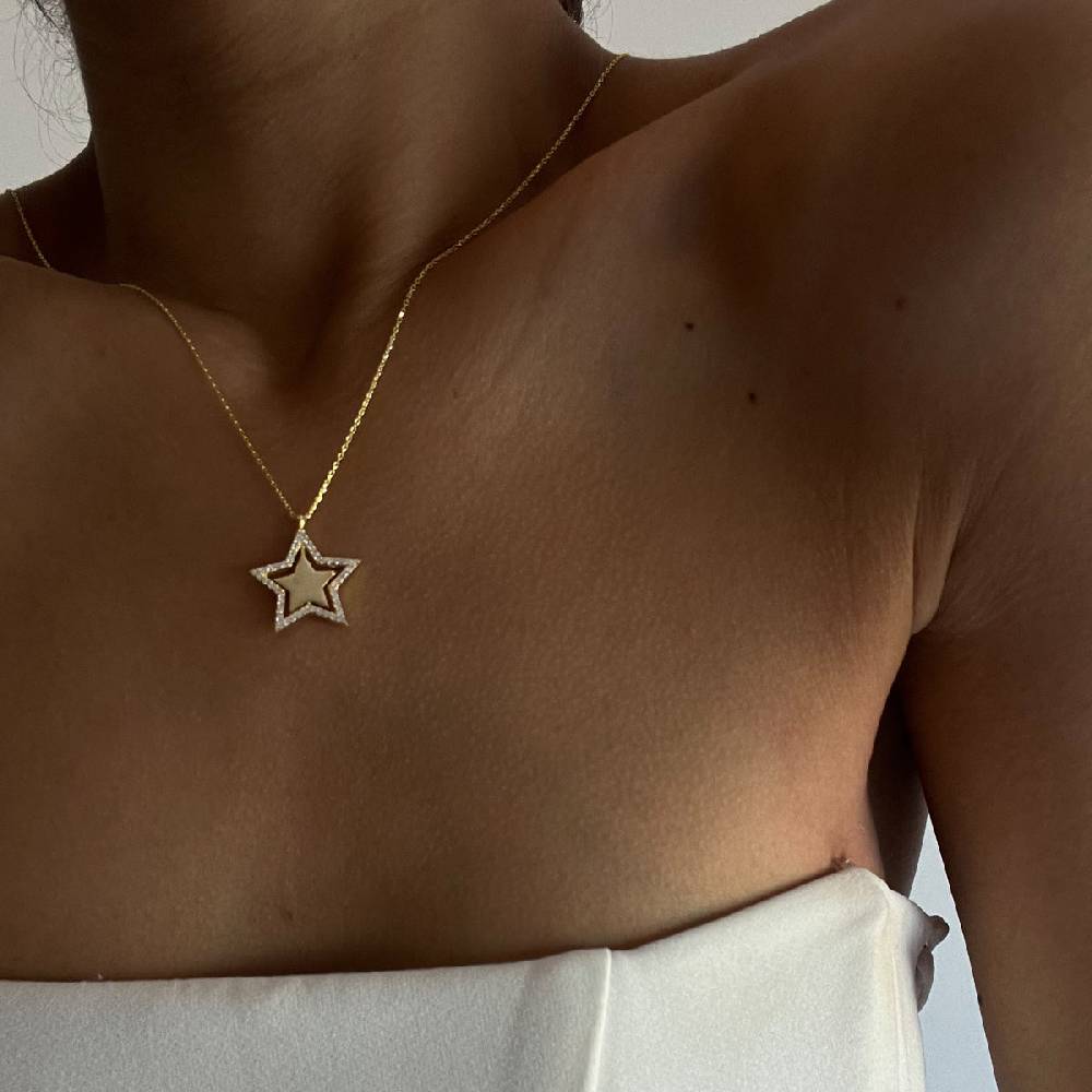 Kardelen Glänzend Star Halskette - 925 SILBER