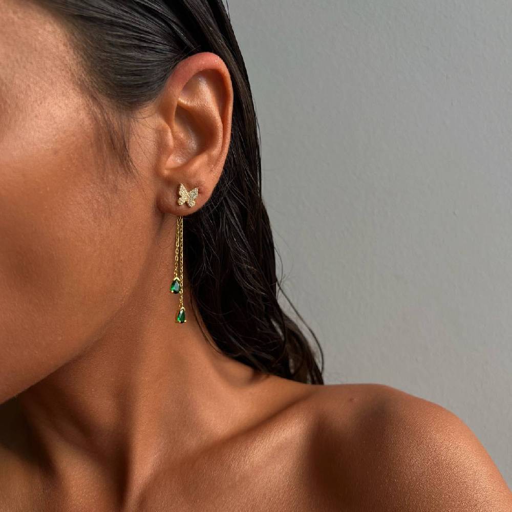 Kardelen Grüne Schmetterling Ohrringe - 925 SILBER