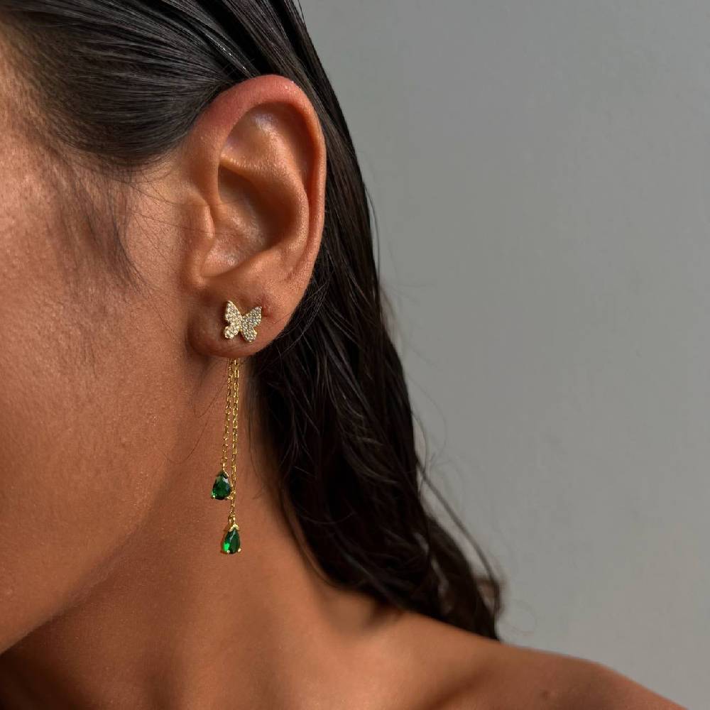 Kardelen Grüne Schmetterling Ohrringe - 925 SILBER