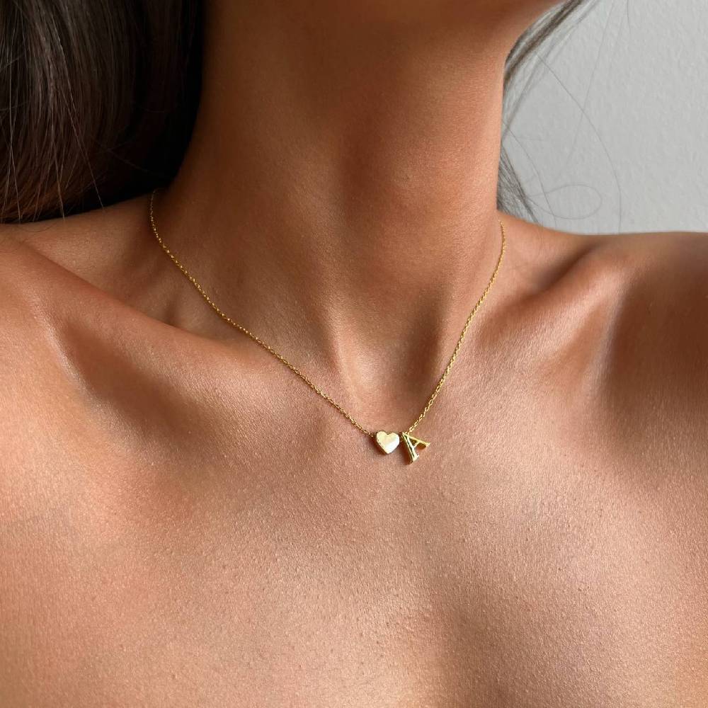 Kardelen Heart & Letter Necklace - 925 SILBER