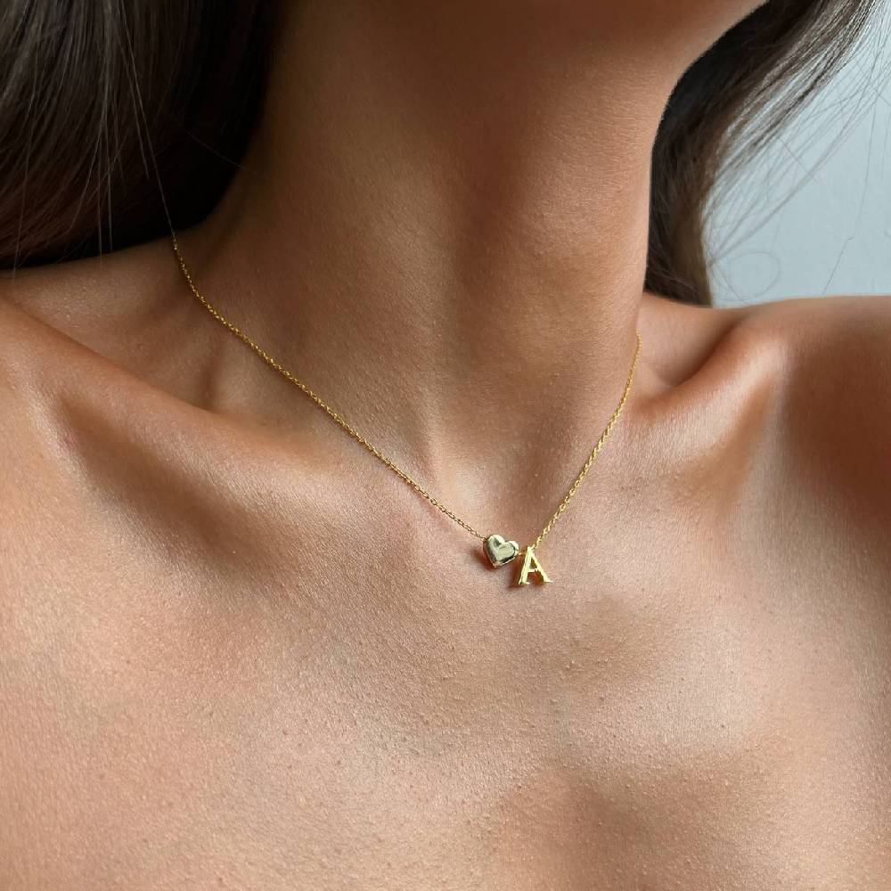 Kardelen Heart & Letter Necklace - 925 SILBER
