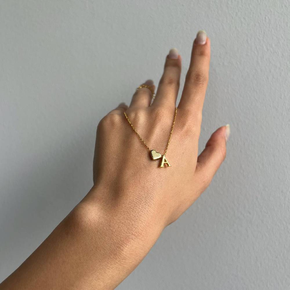 Kardelen Heart & Letter Necklace - 925 SILBER