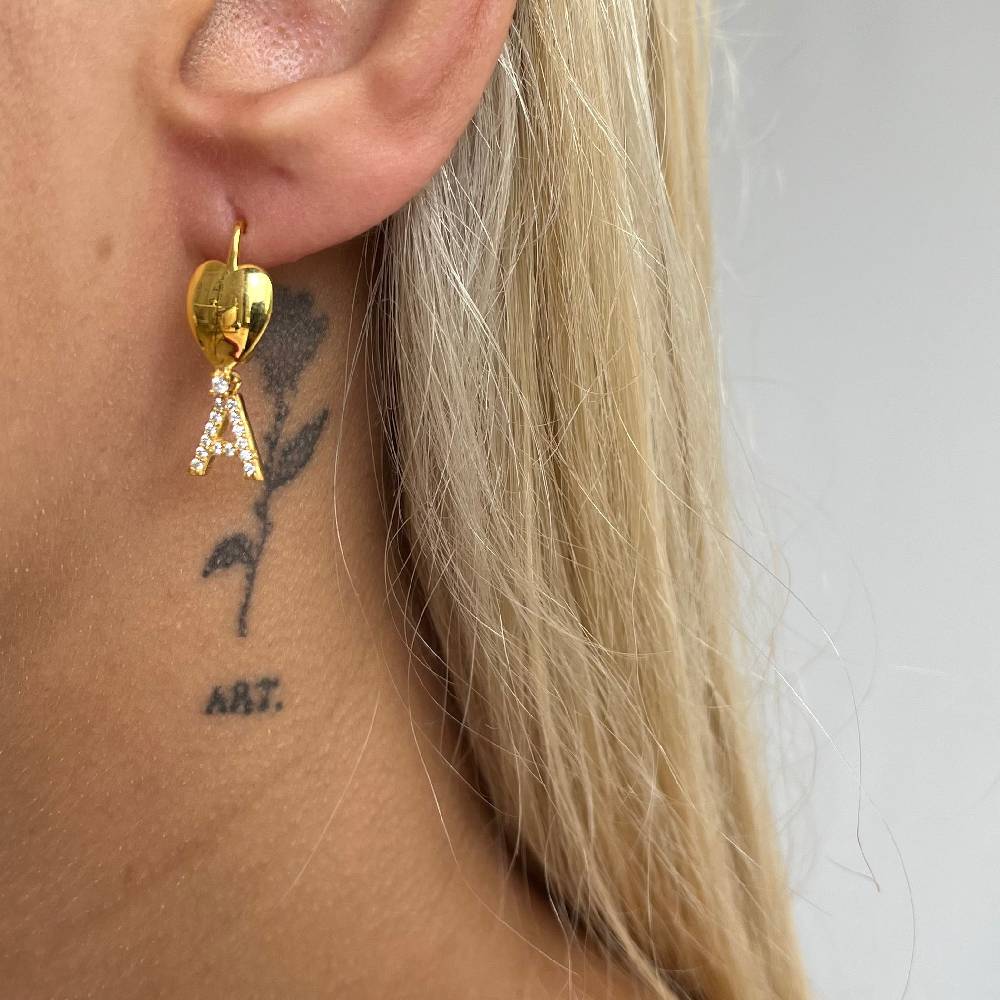 Kardelen Herz Buchstaben Ohrring - 925 SILBER