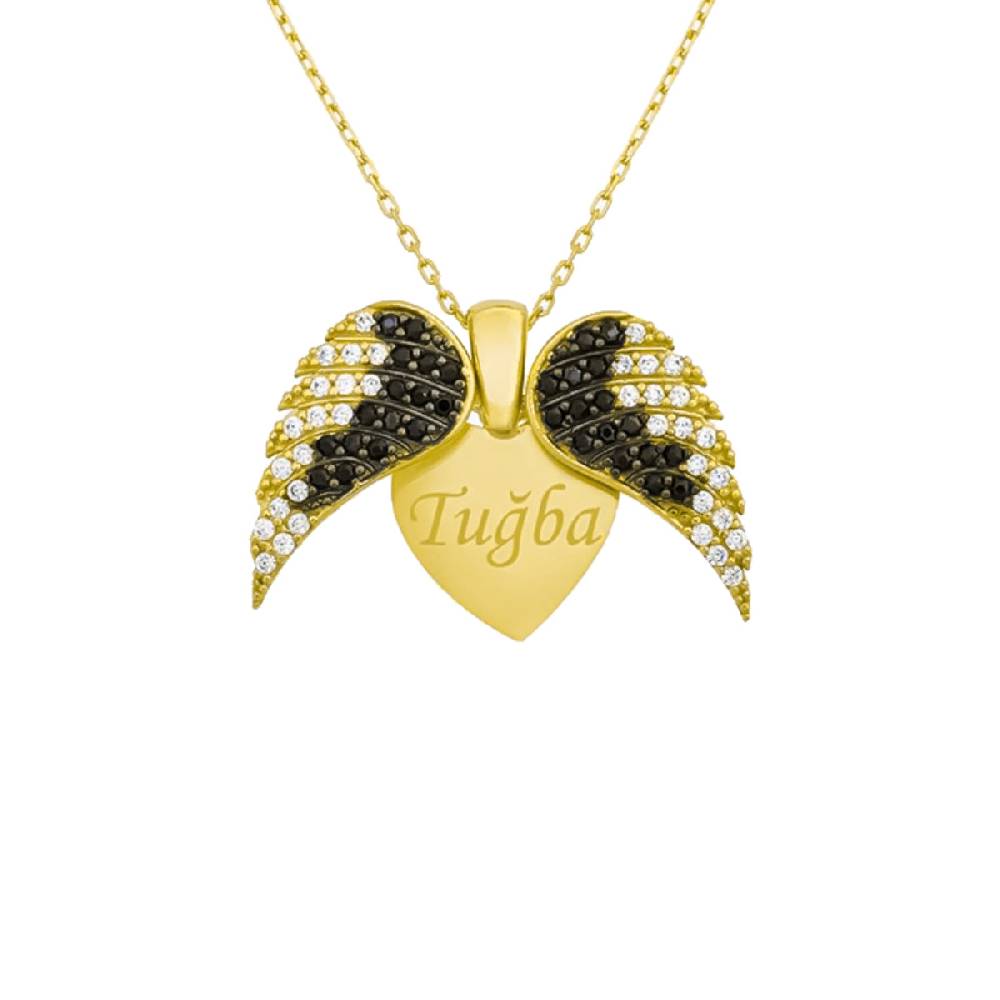 Kardelen Herz & Flügel Gravurkette - 925 SILBER