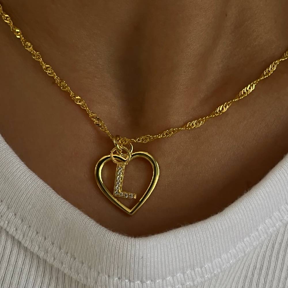 Kardelen Herz Zirkonia Buchstaben Kette - 925 SILBER