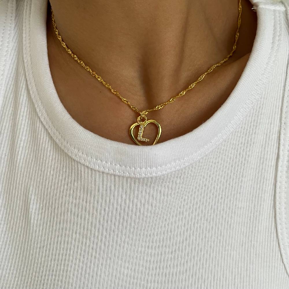 Kardelen Herz Zirkonia Buchstaben Kette - 925 SILBER