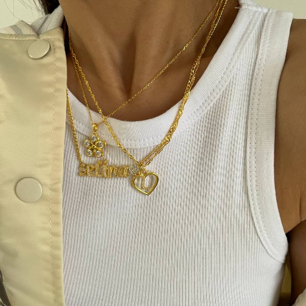 Kardelen Herz Zirkonia Buchstaben Kette - 925 SILBER