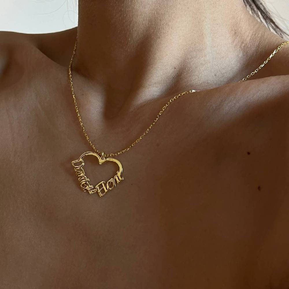 Kardelen Herzkette Mit 2 Namen - 925 SILBER