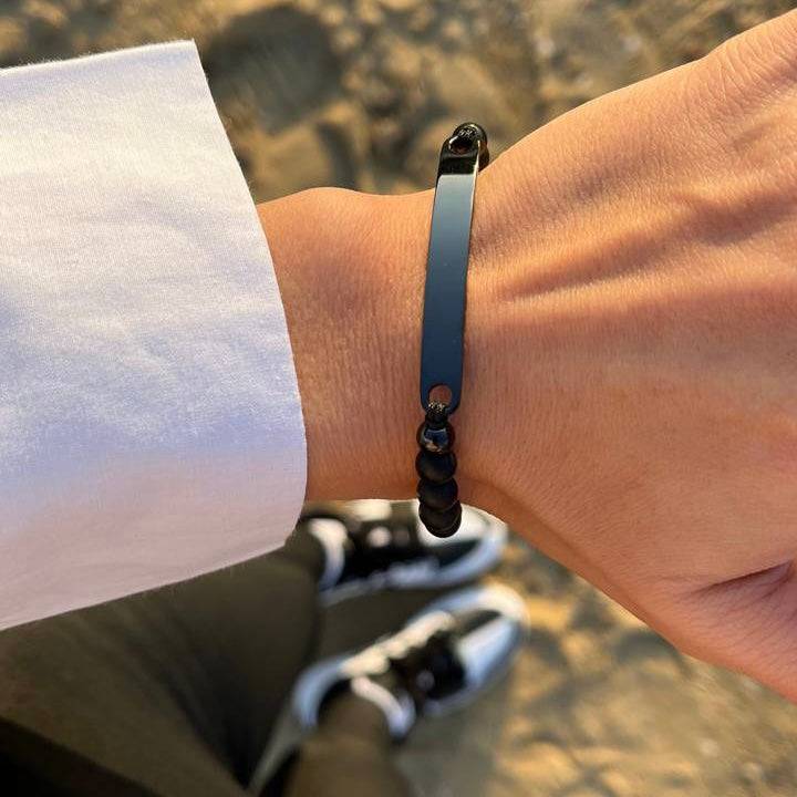 Kardelen ID-Partnerarmband Mit Gravur - Pearl Black