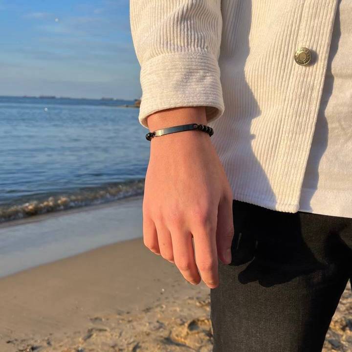 Kardelen ID-Partnerarmband Mit Gravur - Pearl Black