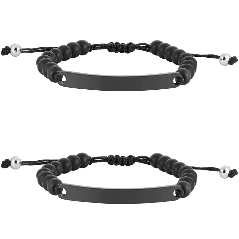 Kardelen ID-Partnerarmband Mit Gravur - Pearl Black