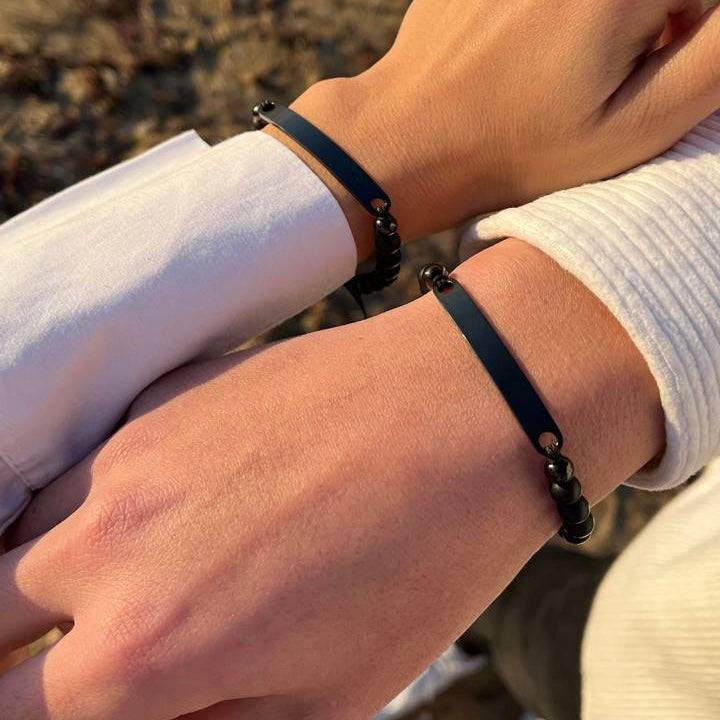 Kardelen ID-Partnerarmband mit Gravur - Pearl Black