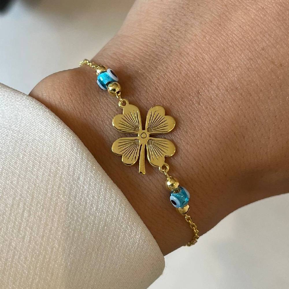 Kardelen Kleeblatt Armkette Mit Nazar - 925 SILBER