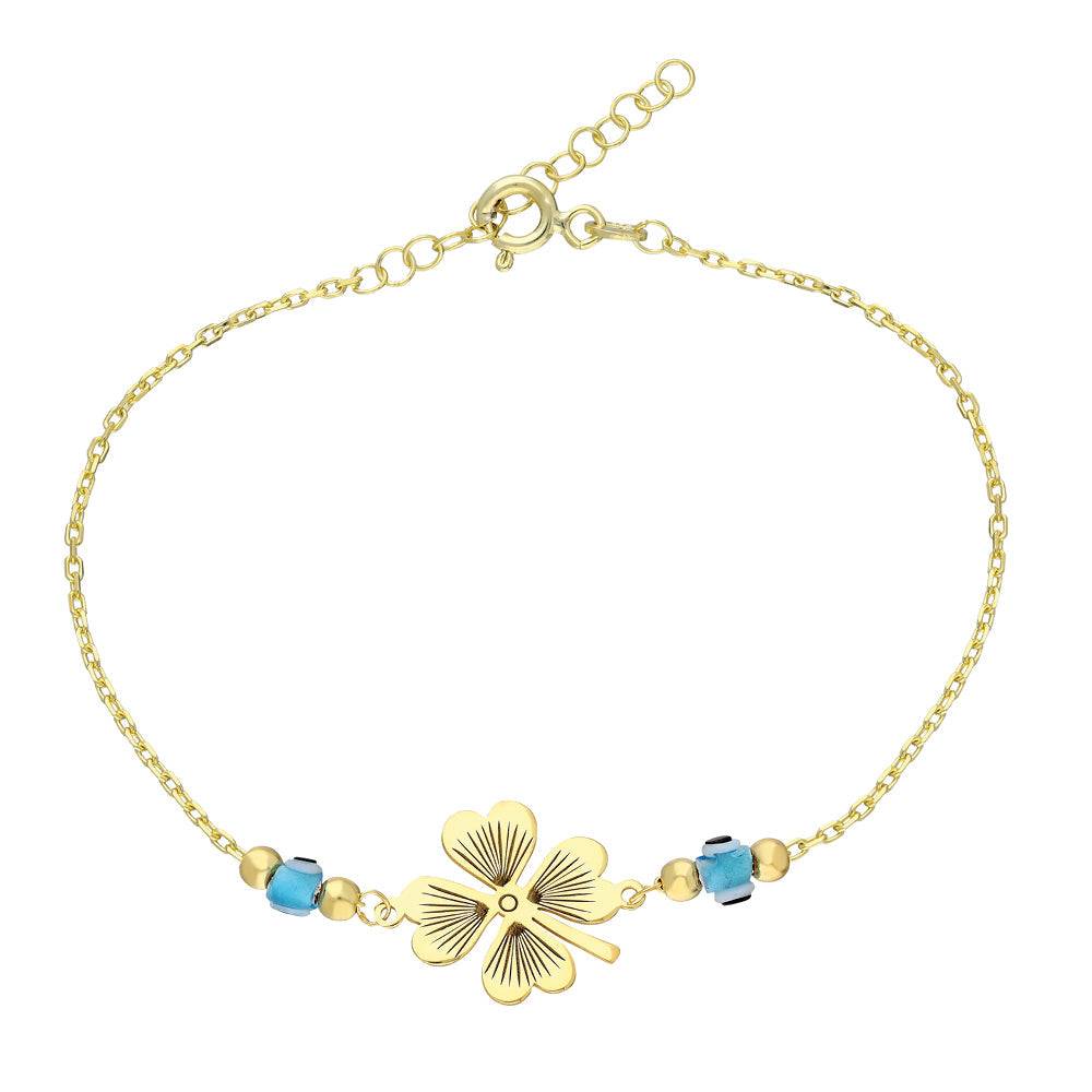 Kardelen Kleeblatt Armkette mit Nazar - 925 SILBER