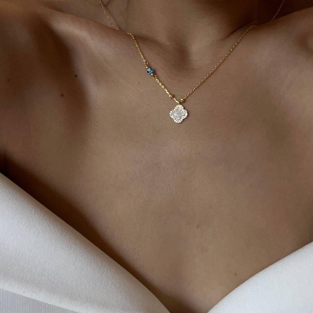 Kardelen Kleeblatt Mit Nazar Halskette - 925 SILBER